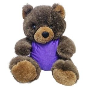 Vintage 2000 Wacky Bear Plush Teddy Bear Brown With Purple Outfit 10"
